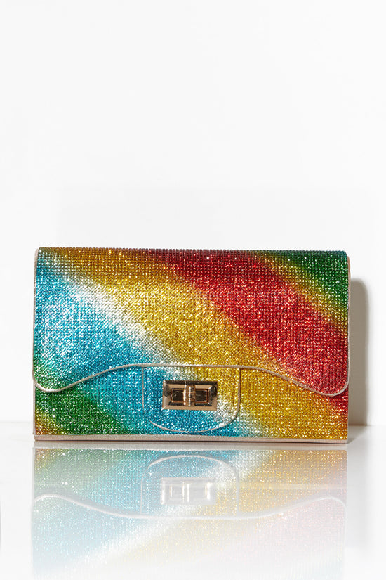 Rainbow Crystal Embellished Shoulder Bag